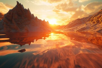 A surreal illustration of a distorted or manipulated natural feature, such as a sunset or sunrise, Generative AI