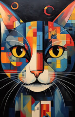 Geometric Abstraction Cat: A Playful Fusion of Shapes! created with Generative AI Technology