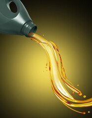 Pouring engine oil from a plastic canister - obrazy, fototapety, plakaty