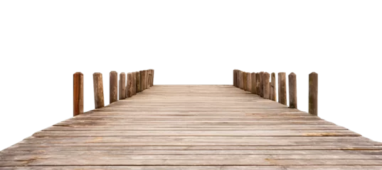 Fotobehang Wooden pier isolated on transparent background, clipart. Simple embankment made from wooden boards. Generative AI transparent png without background. © dinastya