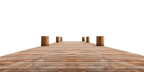 Foto op Plexiglas Wooden pier isolated on transparent background, clipart. Empty embankment of wooden boards. Generative AI transparent png without background. © dinastya