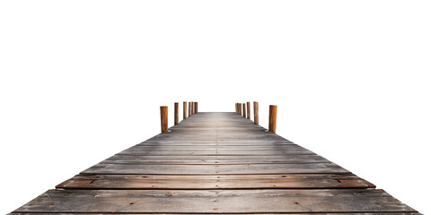 Wooden pier isolated on transparent background, clipart. Old embankment made from wooden boards. Generative AI transparent png without background.