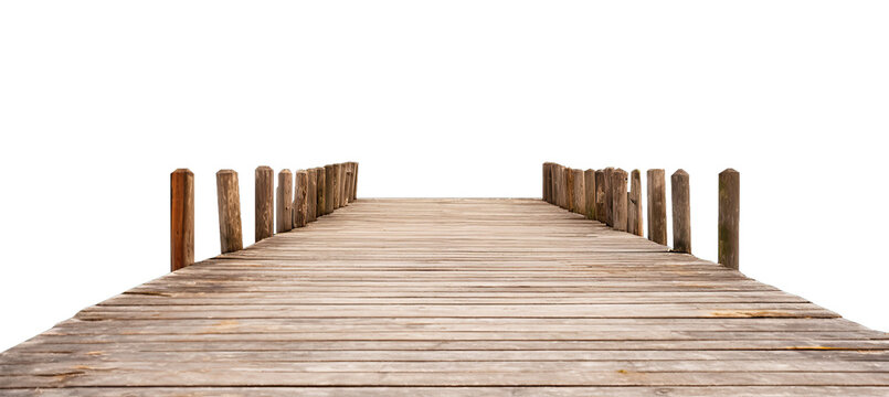 Wooden pier isolated on transparent background, clipart. Simple embankment made from wooden boards. Generative AI transparent png without background.