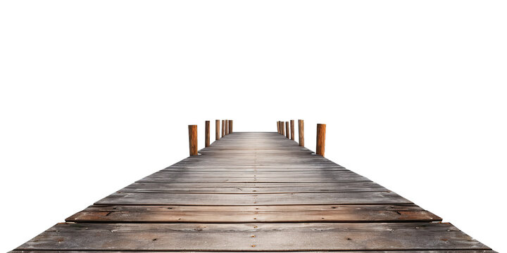 Fototapeta Wooden pier isolated on transparent background, clipart. Old embankment made from wooden boards. Generative AI transparent png without background.