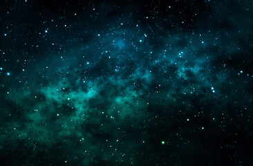 Fototapeta na wymiar Background with stars and clouds in the space, in the style of dark turquoise and dark emerald, otherworldly atmosphere, 8k, 4k, hd wallpaper
