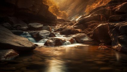 Smooth flowing water, majestic cliff, blurred motion generated by AI