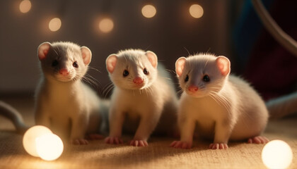Cute small mammal pets playing in studio shot generated by AI