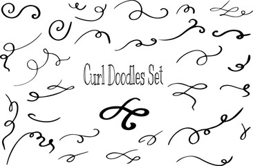 Hand drawn doodle curl, swirl collection Devider mark icons set black grunge Vector illustrations isolated on white background