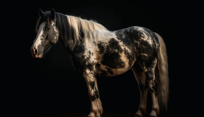 Fototapeta na wymiar Black stallion grazing in rural meadow pasture generated by AI