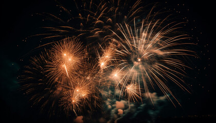 Obraz premium Explosive firework display igniting vibrant celebration night generated by AI
