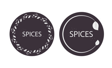 Two different labels for spices on a dark background. Vector illustration in flat style.
