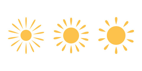 Three different sun icons. Vector illustration in flat style.