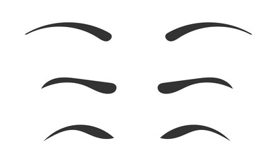 Various shapes, angles and thin eyebrows hand drawn. Makeup Tips. Eyebrow shaping for women. The classic type and different thickness of the pruning. Vector illustration