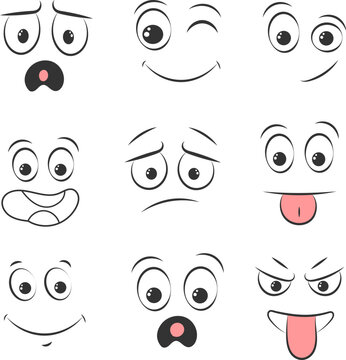 Collection memes.Set of emoticon hand drawn pattern.Different eyes, mouth, eyebrows.Doodle face, smile, happy, sad,shock, bored, sick, vomit,scream, joy, cry.Manga cartoon style. Vector illustration