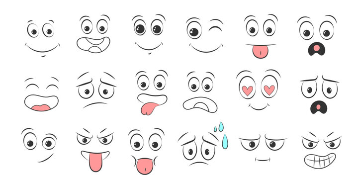Collection memes.Set of emoticon hand drawn pattern.Different eyes, mouth, eyebrows.Doodle face, smile, happy, sad,shock, bored, sick, vomit,scream, joy, cry.Manga cartoon style. Vector illustration