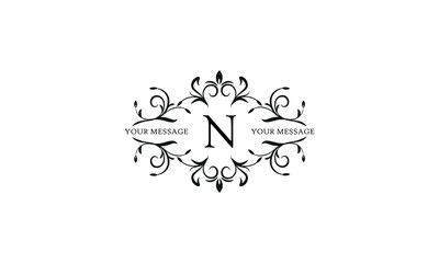 Calligraphic elegant initial N logo design. Emblem for royalty, business card, boutique, hotel, restaurant, cafe, jewelry.