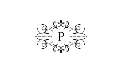 Calligraphic elegant initial P logo design. Emblem for royalty, business card, boutique, hotel, restaurant, cafe, jewelry.