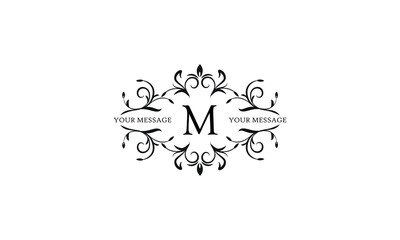 Calligraphic elegant initial M logo design. Emblem for royalty, business card, boutique, hotel, restaurant, cafe, jewelry.