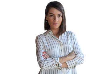 Attractive business woman looking at camera while standing on a transparent background
