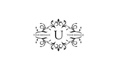 Calligraphic elegant initial U logo design. Emblem for royalty, business card, boutique, hotel, restaurant, cafe, jewelry.