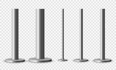 Metal poles with different diameters. metal columns. Steel pipes. Template design for urban advertising banners. - obrazy, fototapety, plakaty