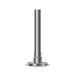 Set of metal columns.Metal pole posts,steel pipes of various diameters installed are bolted on a round base isolated on a transparent background.The steel element of the truss beam.Vector illustration