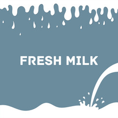 Modern poster of fresh milk splash in flat design. Blots from milks. Milk blot, cream drops and stains. - obrazy, fototapety, plakaty