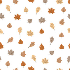 Seamless pattern with autumn leaves. Vector backdrop in simple style for fall design. Hand drawn vector illstration