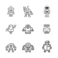 Set line icons of robot, robot technology character artificial machine.