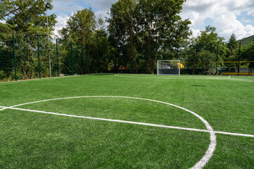 Football soccer field corner with white marks