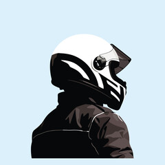 Back shot of man with full face motocross helmet, t-shirt, clothing, Mountain Biking, vector