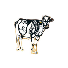 Color sketch of a cow with transparent background