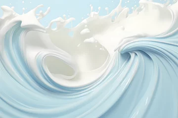 Poster Artful representation of milk splash transforming into a wave of yogurt and cream, generative by AI. © Phanida