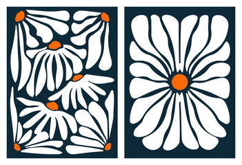 Modern flower poster. Trendy contemporary hand drawn floral elements. Vector illustration on dark blue background
Современный цветочный плакат. Векторная иллюстрация