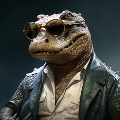 Krokodil mit Brille Menschlich Jacke und Hemd