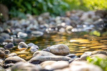Stones in a small river in the morning