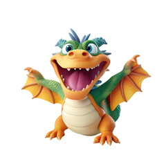Fototapeta premium Happy smiling cute baby flying dragon, transparent background