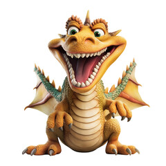 Fototapeta na wymiar Happy smiling cute baby dragon, transparent background