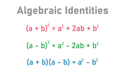 List of standard identities in mathematics. Algebraic identities. Important identities. Algebra basic formula. Mathematics resources for teachers and students.