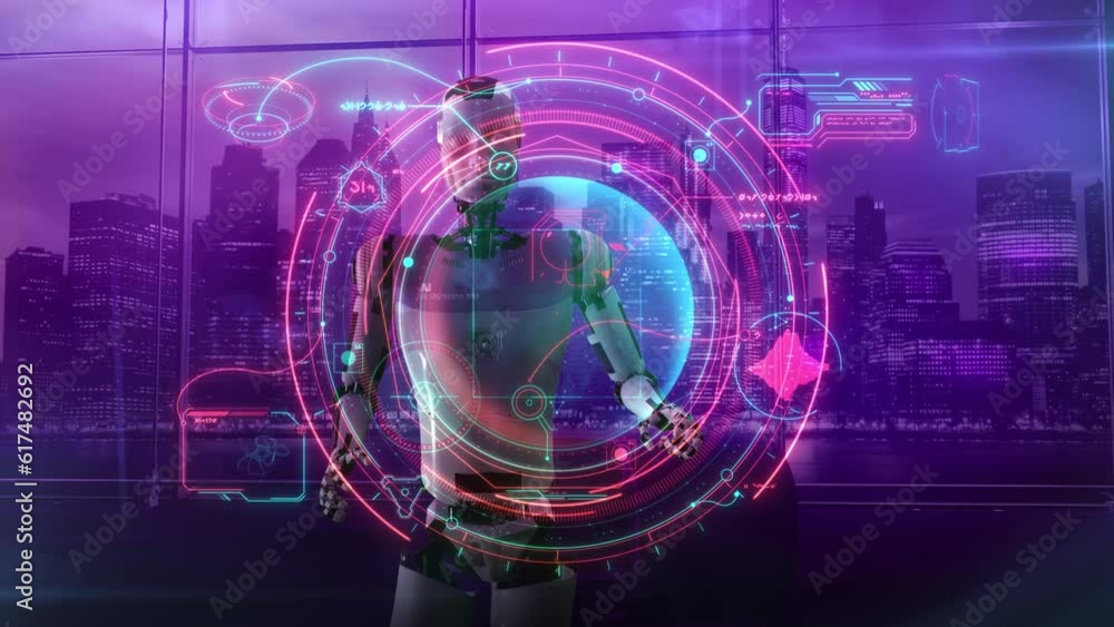 Poster artificial intelligence processes data from an alien civilization. 3d render