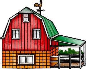 Farm house watercolor illustration