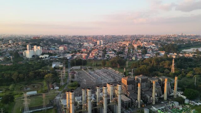 Aerial view of the region of Interlagos and Cidade Dutra in S&atilde;o Paulo. Houses, buildings and car traffic during late afternoon in 2023.
