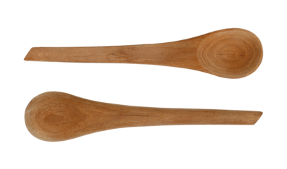 Wooden spoon front and back top view, png isolated on transparent background