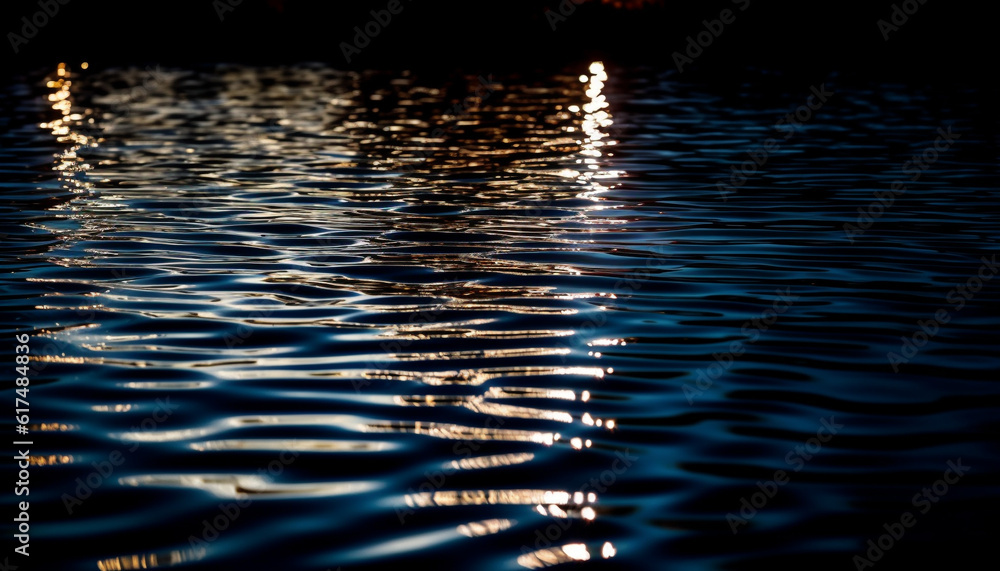 Poster tranquil water surface reflects abstract wave pattern generated by ai