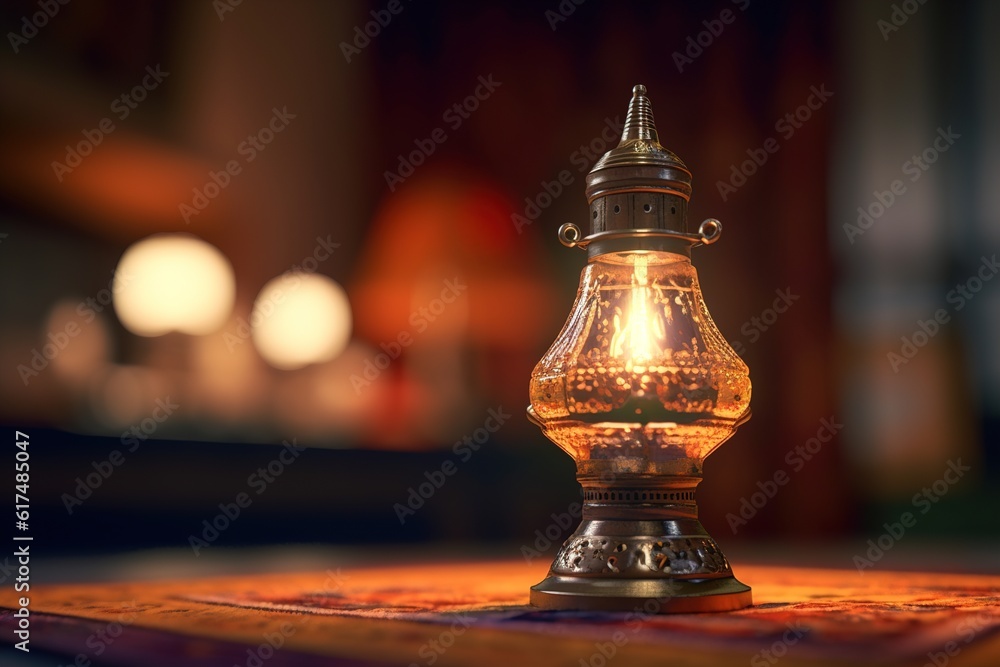 Poster oil lamp is on the table. generated by ai.
