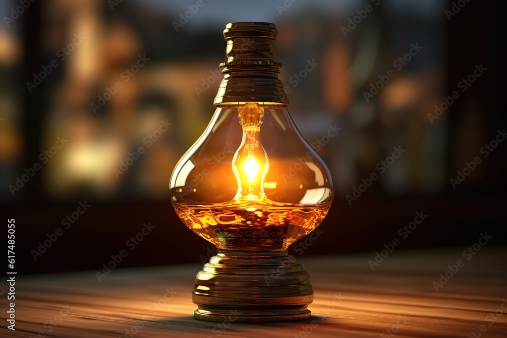 Poster oil lamp is on the table. generated by ai.