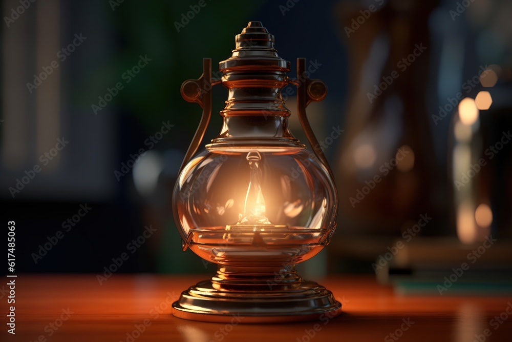 Poster oil lamp is on the table. generated by ai.
