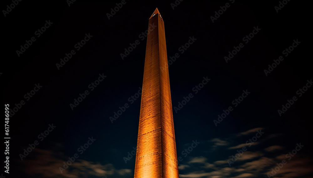 Sticker Majestic obelisk illuminated at night, symbolizing history generated by AI