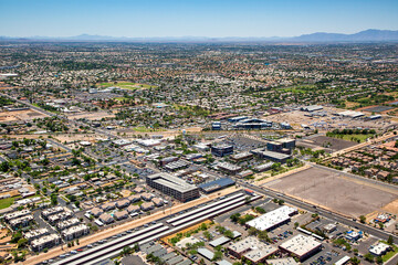 Downtown Gilbert, Arizona aerial view looking from the NE to the SW
