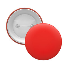 Red blue round pin. Empty badge template, front and back. Png clipart isolated cut out on transparent background